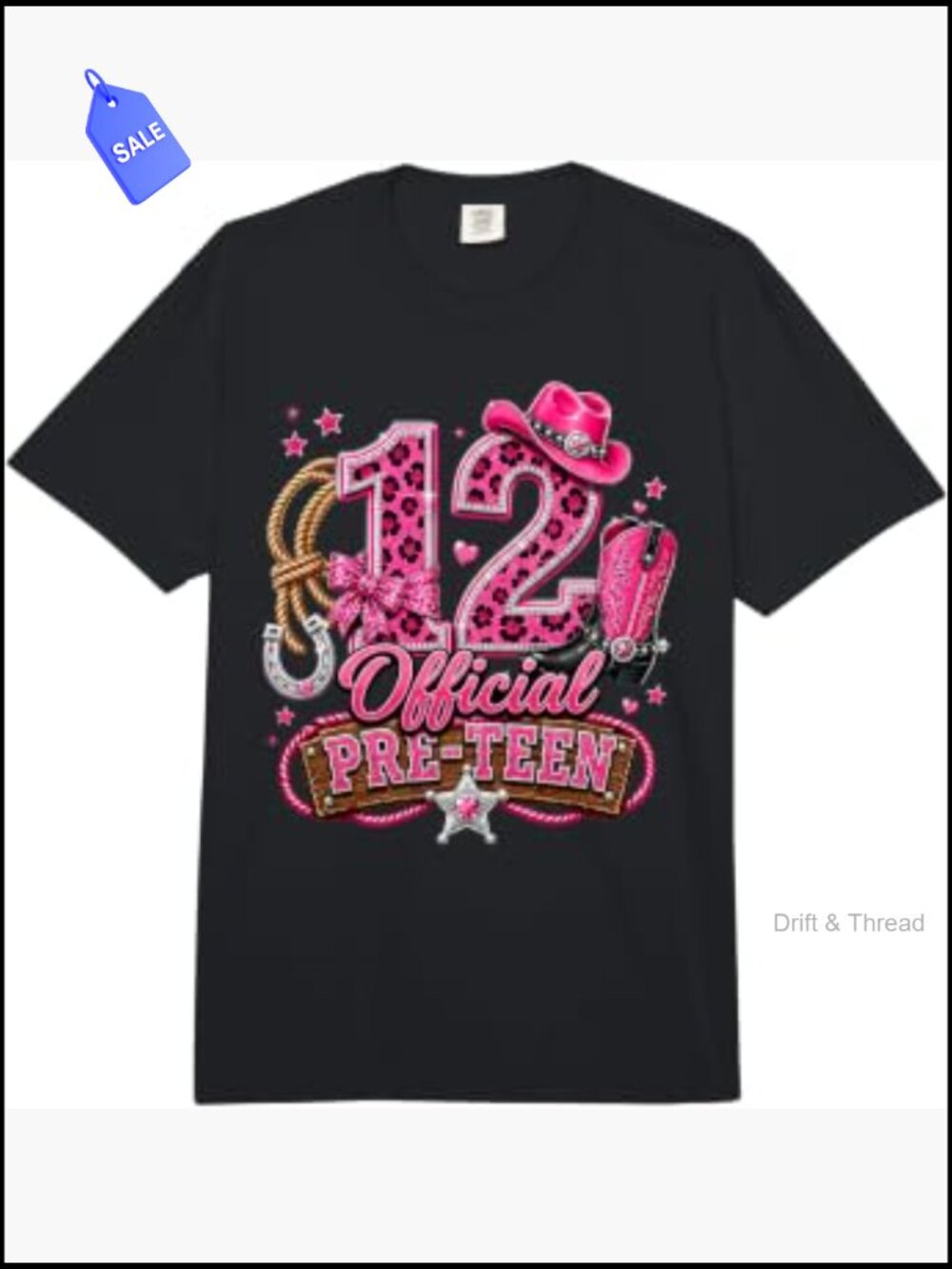 Pre-Teen Cowgirl 12th Birthday Tee - Comfort Colors Heavyweight Unisex Short